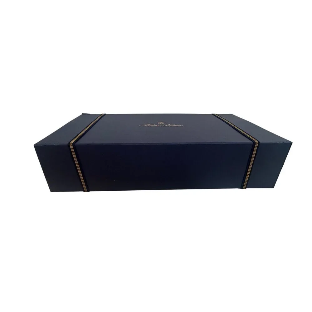 Brooks Brothers Navy Blue Large Gift Box Tissue Paper Logo Sticker Elastic Cords